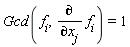 Gcd(f[i], diff(f[i], x[j])) = 1