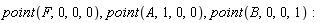 point(F, 0, 0, 0), point(A, 1, 0, 0), point(B, 0, 0, 1)