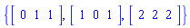 {vector([0, 1, 1]), vector([1, 0, 1]), vector([2, 2, 2])}