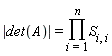 abs(det(A)) = product(S[i, i], i = 1 .. n)