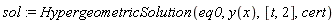 sol := HypergeometricSolution(eq0, y(x), [t, 2], cert)