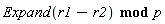 `mod`(Expand(r1-r2), p)