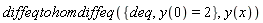 diffeqtohomdiffeq({deq, y(0) = 2}, y(x))