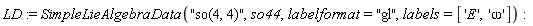 LD := SimpleLieAlgebraData("so(4, 4)", so44, labelformat = "gl", labels = ['E', 'omega'])
