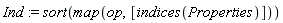 Ind := sort(map(op, [indices(Properties)]))