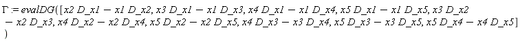 GAMMA := evalDG([x2*D_x1-x1*D_x2, x3*D_x1-x1*D_x3, x4*D_x1-x1*D_x4, x5*D_x1-x1*D_x5, x3*D_x2-x2*D_x3, x4*D_x2-x2*D_x4, x5*D_x2-x2*D_x5, x4*D_x3-x3*D_x4, x5*D_x3-x3*D_x5, x5*D_x4-x4*D_x5])