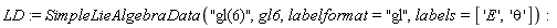 LD := SimpleLieAlgebraData("gl(6)", gl6, labelformat = "gl", labels = ['E', 'theta'])