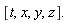 [t, x,y,z].