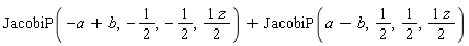 JacobiP(-a+b, -1/2, -1/2, (1/2)*z)+JacobiP(a-b, 1/2, 1/2, (1/2)*z)