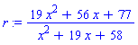(19*x^2+56*x+77)/(x^2+19*x+58)