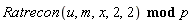 `mod`(Ratrecon(u, m, x, 2, 2), p)