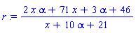 (2*x*alpha+71*x+3*alpha+46)/(x+10*alpha+21)