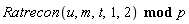 `mod`(Ratrecon(u, m, t, 1, 2), p)