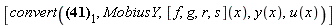 [convert((diff(y(x), x) = _F1(x)*y(x)^2+(c[1]*_F1(x)-(diff(_F1(x), x)))*y(x)/_F1(x)-c[0]/_F1(x), {_a(x) = exp(-(Int(y(x)*_F1(x), x)))*_C1})[1], MobiusY, ([f, g, r, s])(x), y(x), u(x))]