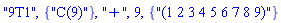"9T1", {"C(9)"}, "+", 9, {"(1 2 3 4 5 6 7 8 9)"}
