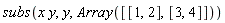 subs(x*y, y, Array([[1, 2], [3, 4]]))