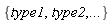 {type1, type2, () .. ()}