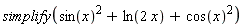 simplify(sin(x)^2+ln(2*x)+cos(x)^2)