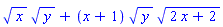 x^(1/2)*y^(1/2)+(x+1)*y^(1/2)*(2*x+2)^(1/2)