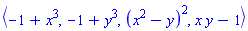 POLYNOMIALIDEAL(-1+x^3, -1+y^3, (x^2-y)^2, x*y-1, variables = {x, y}, characteristic = 0, known_groebner_bases = (table( [ ] )))