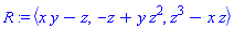 POLYNOMIALIDEAL(x*y-z, -z+y*z^2, z^3-x*z, variables = {z, x, y}, characteristic = 0, known_groebner_bases = (table( [( tdeg(x, y, z) ) = [[1, x*y, x*y-z], [1, z^3, z^3-x*z], [1, y*z^2, -z+y*z^2]] ] )))