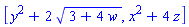 [y^2+2*(3+4*w)^(1/2), x^2+4*z]