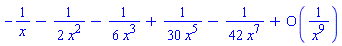 -1/x-(1/2)/x^2-(1/6)/x^3+(1/30)/x^5-(1/42)/x^7+O(1/x^9)