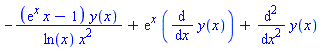 -(exp(x)*x-1)*y(x)/(ln(x)*x^2)+exp(x)*(diff(y(x), x))+diff(y(x), `$`(x, 2))