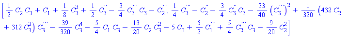 [(1/2)*C[2]*C[3]+C[1]+(1/8)*C[3]^3+(1/2)*C[3]^`''`-(3/4)*C[3]^`'`*C[3]-C[2]^`'`, (1/4)*C[3]^`'''`-C[2]^`''`-(3/4)*C[3]^`''`*C[3]-(33/40)*(C[3]^`'`)^2+(1/320)*(432*C[2]+312*C[3]^2)*C[3]^`'`-(39/320)*C[3]^4-(5/4)*C[1]*C[3]-(13/20)*C[2]*C[3]^2-5*C[0]+(5/2)*C[1]^`'`+(5/4)*C[2]^`'`*C[3]-(9/20)*C[2]^2]