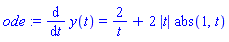 ode := diff(y(t), t) = 2/t+2*abs(t)*abs(1, t)