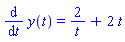 diff(y(t), t) = 2/t+2*t