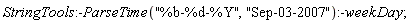 StringTools:-ParseTime("%b-%d-%Y", "Sep-03-2007"):-weekDay