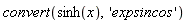 convert(sinh(x), 'expsincos')
