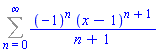 Sum((-1)^n*(x-1)^(n+1)/(n+1), n = 0 .. infinity)