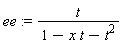 ee := t/(1-x*t-t^2)