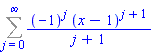 Sum((-1)^j*(x-1)^(j+1)/(j+1), j = 0 .. infinity)