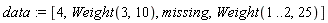 data := [4, Weight(3, 10), missing, Weight(1 .. 2, 25)]