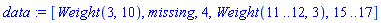 data := [Weight(3, 10), missing, 4, Weight(11 .. 12, 3), 15 .. 17]