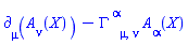 Physics:-d_[mu](A[nu](X), [X])-Physics:-Christoffel[`~alpha`, mu, nu]*A[alpha](X)