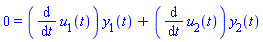 0 = (diff(u[1](t), t))*y[1](t)+(diff(u[2](t), t))*y[2](t)