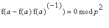 f(a-f(a)*f(a)^(-1)) = `mod`(0,p^2)