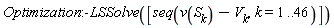 Optimization:-LSSolve([seq(v(S[k])-V[k], k = 1 .. 46)])