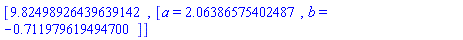 [9.82498926439639142, [a = HFloat(2.063865754024872), b = HFloat(-0.7119796194947002)]]