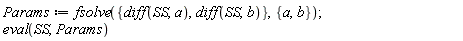 Params := fsolve({diff(SS, a), diff(SS, b)}, {a, b}); eval(SS, Params)