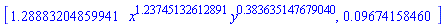 [HFloat(1.2888320485994063)*x^HFloat(1.2374513261289097)*y^HFloat(0.3836351476790401), 0.9674158460e-1]