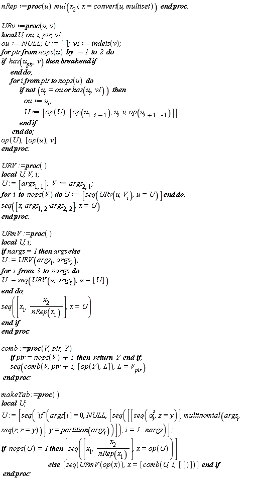nRep := proc (u) mul(factorial(x[2]), x = convert(u, multiset)) end proc: