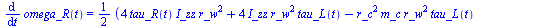 diff(omega_R(t), t) = `+`(`/`(`*`(`/`(1, 2), `*`(`+`(`*`(4, `*`(tau_R(t), `*`(I_zz, `*`(`^`(r_w, 2))))), `*`(4, `*`(I_zz, `*`(`^`(r_w, 2), `*`(tau_L(t))))), `-`(`*`(`^`(r_c, 2), `*`(m_c, `*`(`^`(r_w, ...