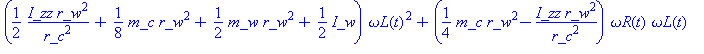 (1/2*I_zz*r_w^2/r_c^2+1/8*m_c*r_w^2+1/2*m_w*r_w^2+1/2*I_w)*omega_L(t)^2+(1/4*m_c*r_w^2-I_zz*r_w^2/r_c^2)*omega_R(t)*omega_L(t)+(1/2*I_zz*r_w^2/r_c^2+1/8*m_c*r_w^2+1/2*m_w*r_w^2+1/2*I_w)*omega_R(t)^2