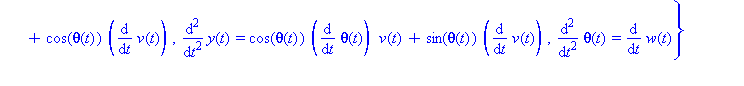 (Typesetting:-mprintslash)([{diff(v(t), t) = 1/2*r_w*(diff(omega_L(t), t))+1/2*r_w*(diff(omega_R(t), t)), diff(w(t), t) = (r_w*(diff(omega_R(t), t))-r_w*(diff(omega_L(t), t)))/r_c, diff(omega_L(t), t)...