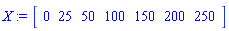X := Vector[row](7, {(1) = 0, (2) = 25, (3) = 50, (4) = 100, (5) = 150, (6) = 200, (7) = 250})